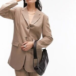 Topshop Khaki Tan Oversized Blazer with Button Closure
